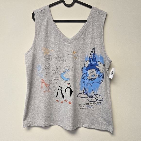 Disney Ink and Paint Mickey Character Sketch Tank Top Grey L - Picture 2 of 7